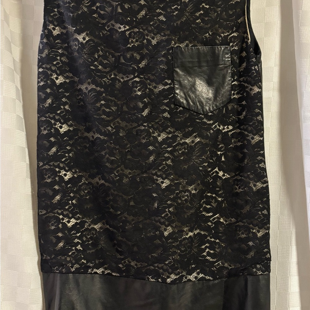 Phillip Lim Black Lace Pencil Skirt with Leather Accent